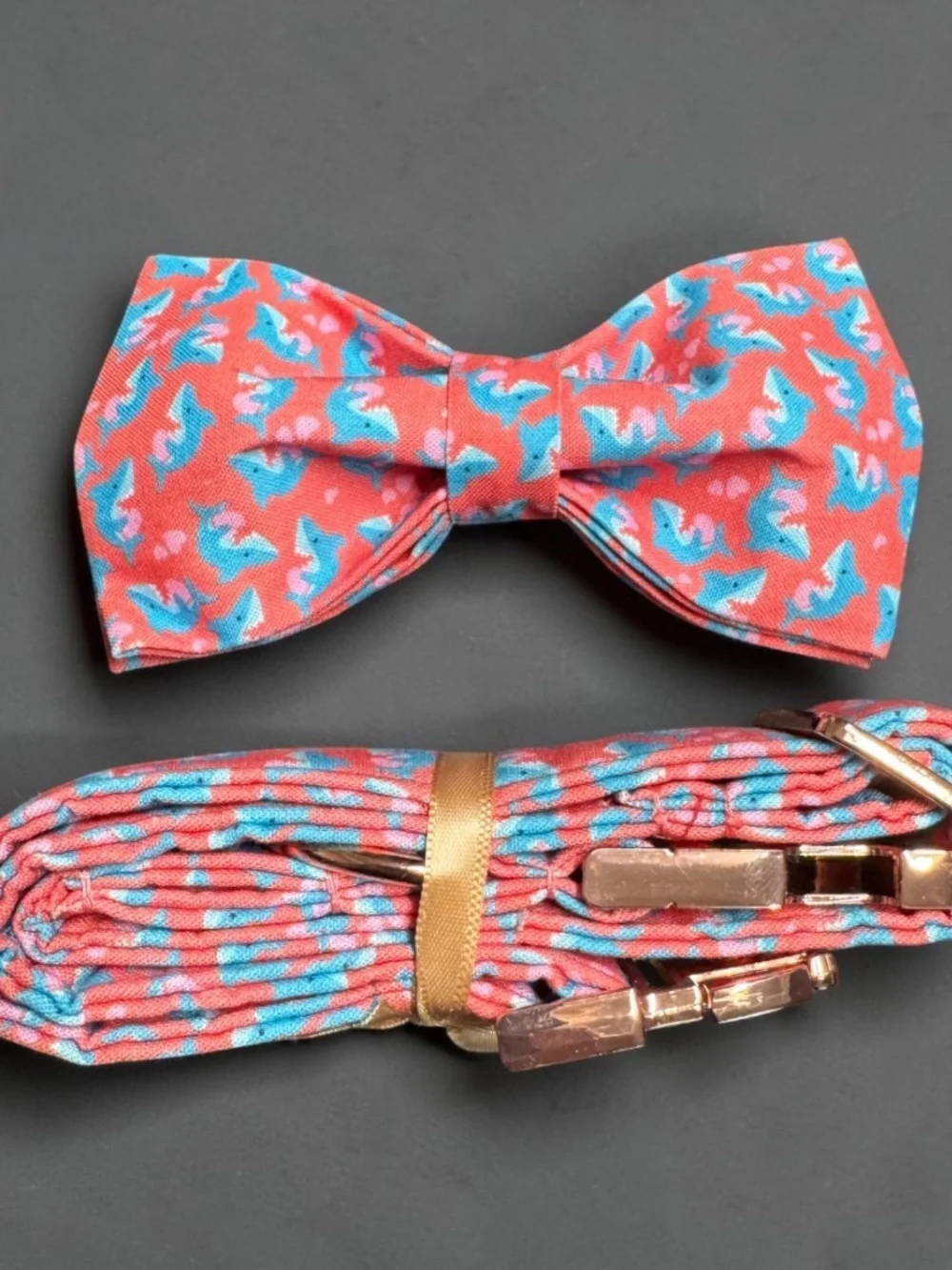 Shark Print Dog Collar & Bow Tie Set Large NWT